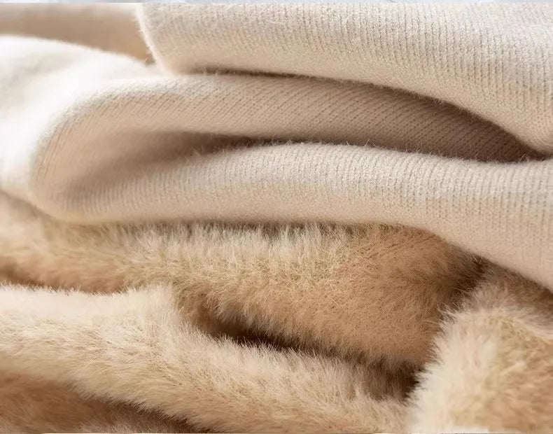 Men‘s Thermal Fleece High-neck Sweater Winter Turn-down Collar Fleece-lined Knitted Pullover Casual Keep Warm Thick Bottom Tops.