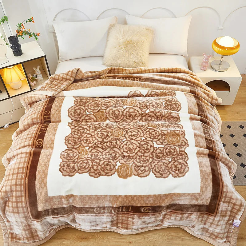 4.5kg Home Thicken Quilt Comforters Winter Warm Raschel Plush Blanket Print Throw Double Layer Fluffy Soft Quilt 200x230cm 이불 이불
