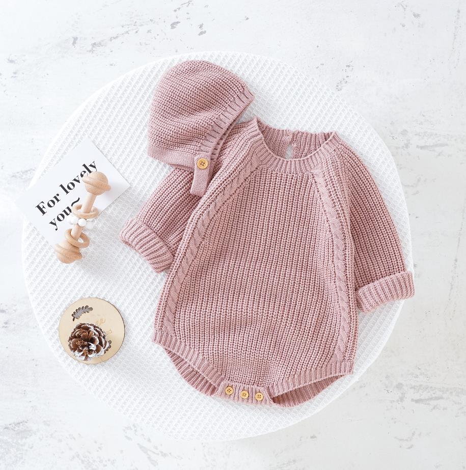 Neugeborenen Baby Mädchen Boy Knit Pullover Strampler Crewneck Sweatshirt Langarm Warme Bodys Tops Mit Hüte Herbst Winter Kleidung.