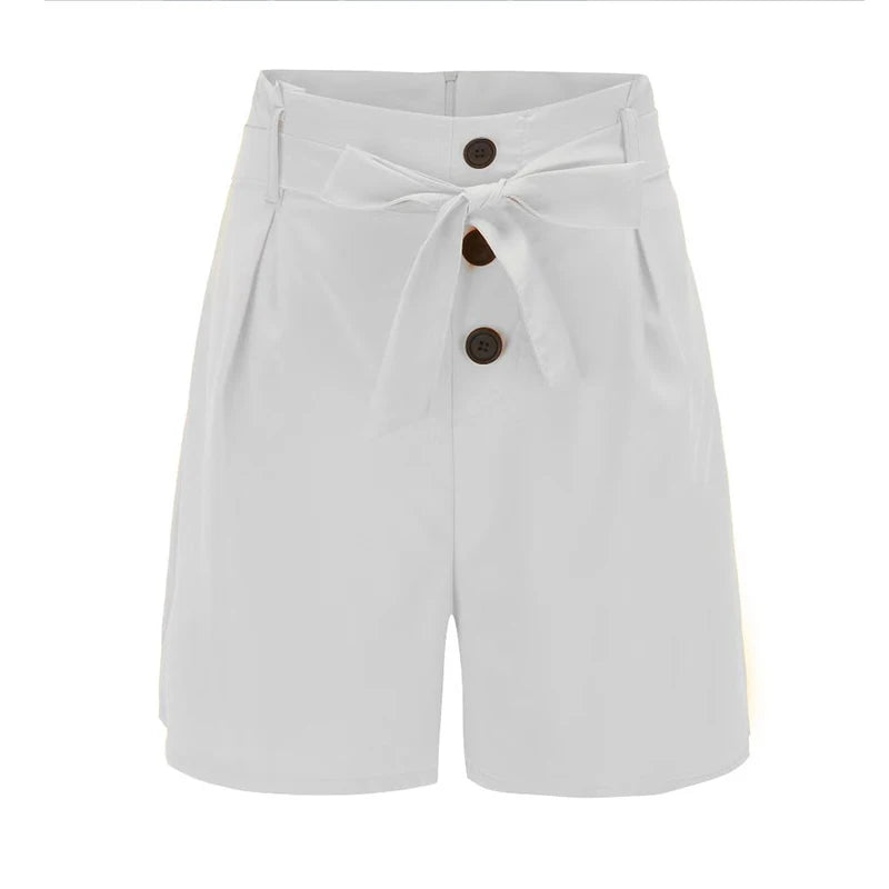 Y2K Solid Button Front Shorts Tie Waist Beach Summer High Waist Shorts Women's Clothing.