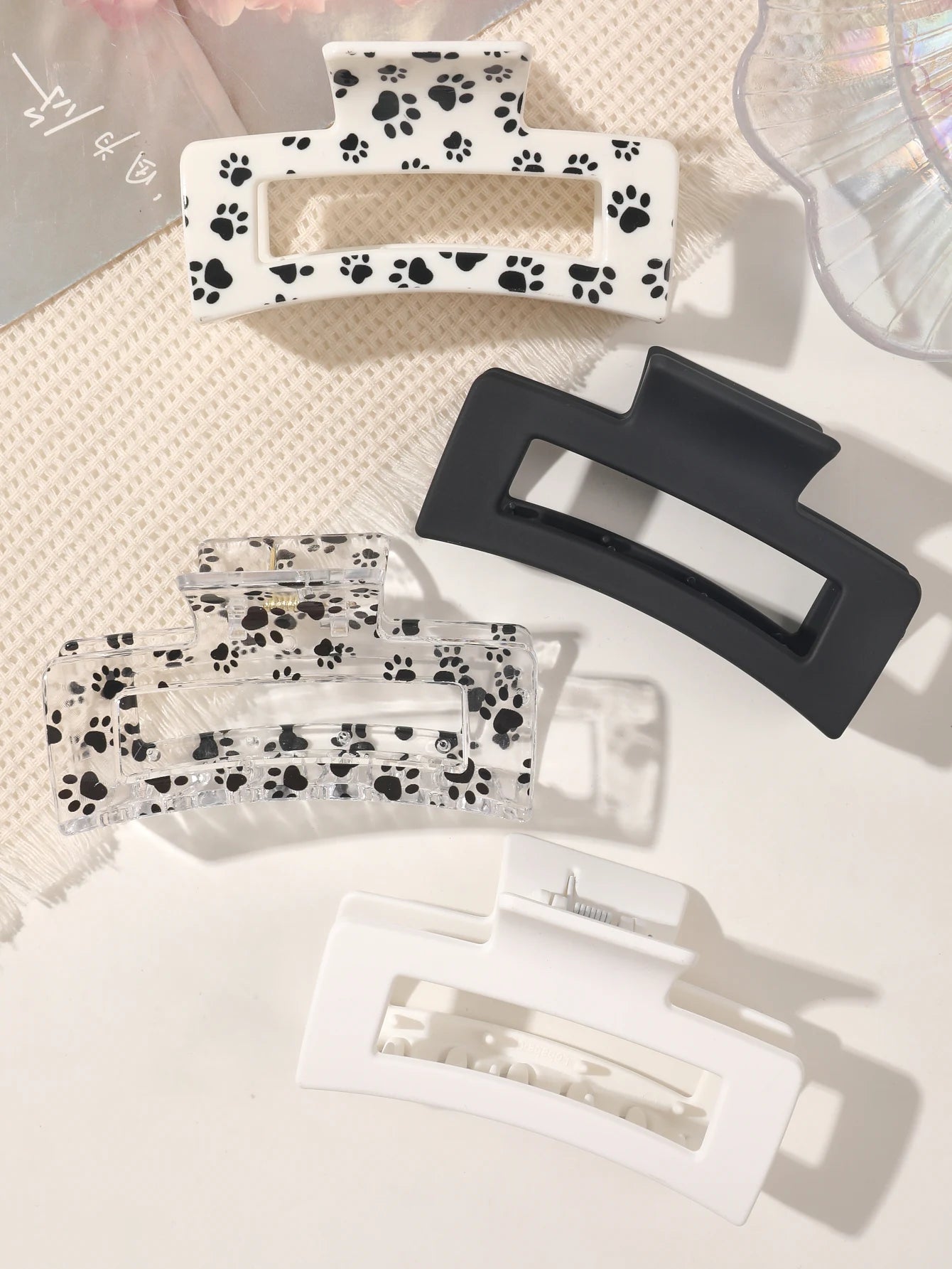 3 Pcs Frosted Cream Color Transparent Fruit Shark Scratch Clip-ins Style Back of Head Premium Wind Plate Women Hair Accessories