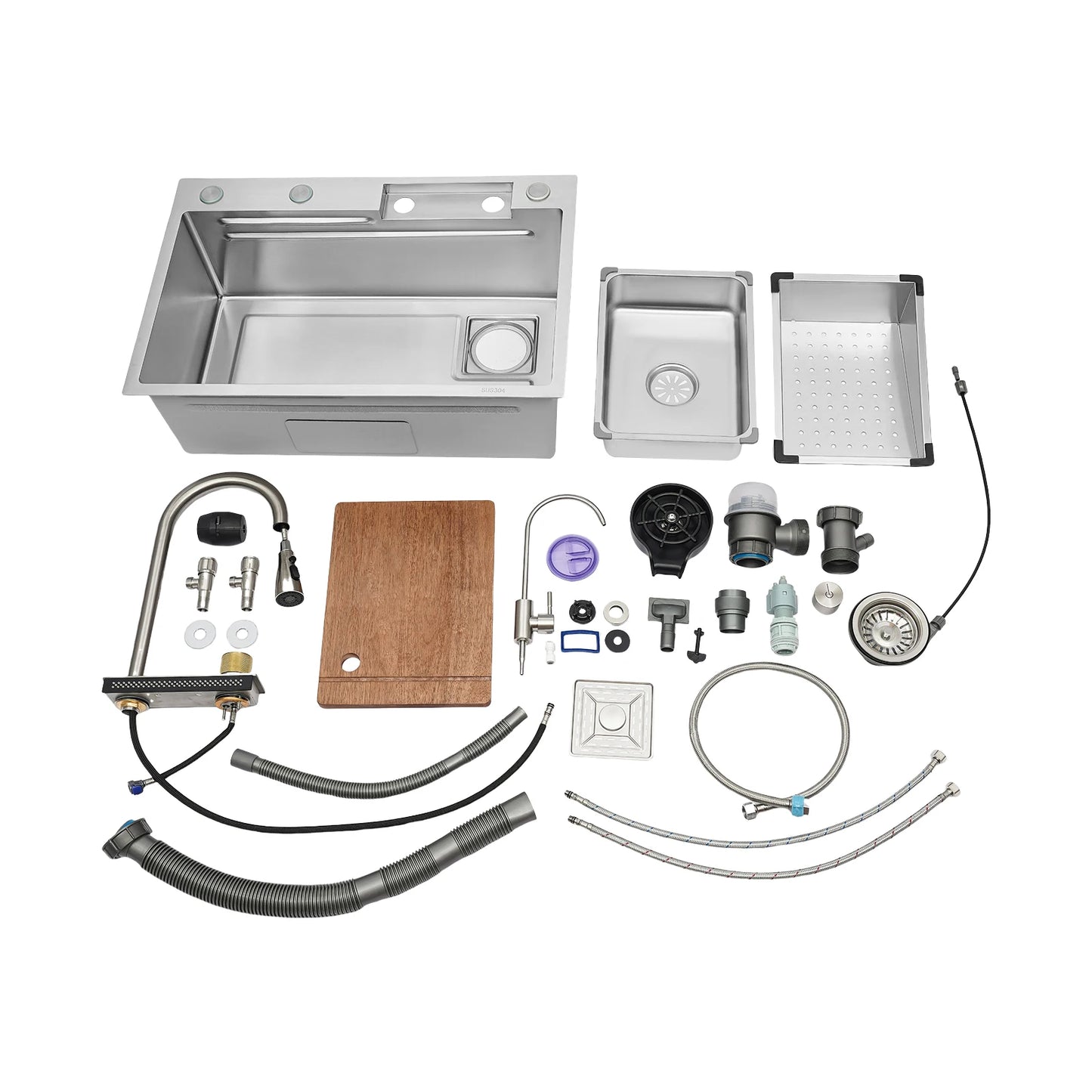 Wasserfall-Bar-Waschbecken, Edelstahl-Waschbecken-Set, integriertes Waschbecken mit abnehmbarem Wasserhahn für Badezimmer, Bauernhöfe, Hinterhof