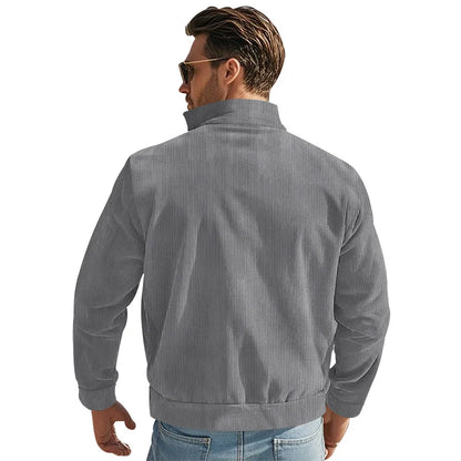 Men's Corduroy Jacket Stand-up Collar Slim Fit Retro Multi-pocket Workwear Commuter Coat for Spring And Autumn