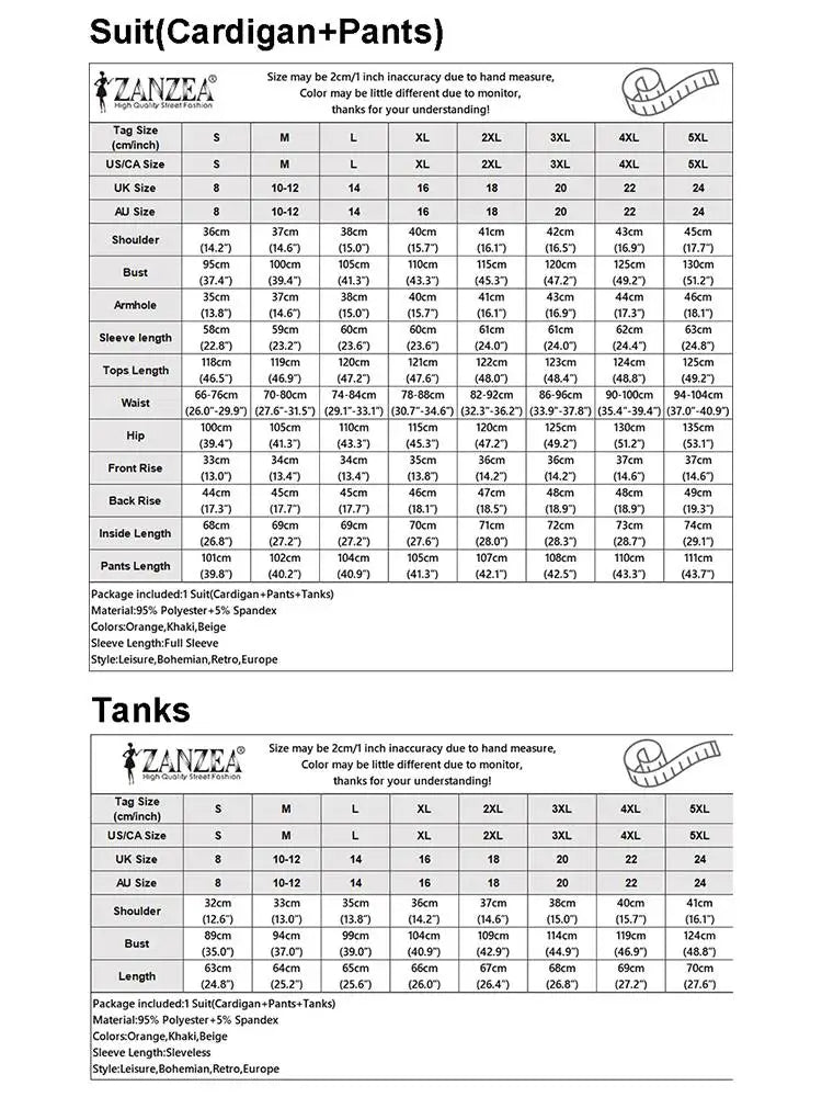 Women Autumn Tracksuits 3pcs Pant Sets ZANZEA Fashion Casual 3-Pieces Sets Solid Tank Tops and Cardigans Wide Leg Trousers Suit.