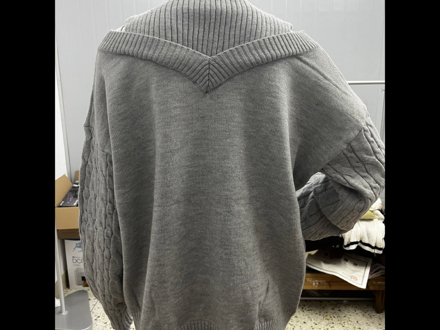 2025 Autumn Winter New Solid Knitting Off Shoulder Sweaters Elegant Office Lady Half High Collar Splice Loose Pullovers Sweater.