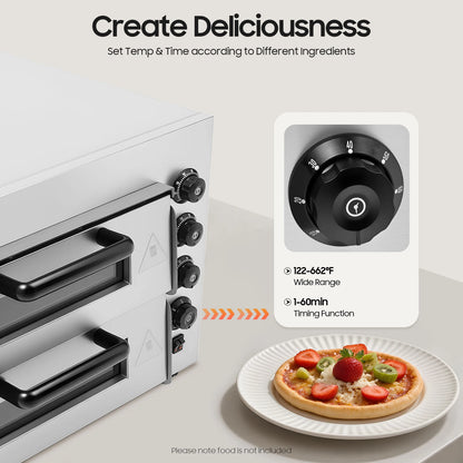 Pizzaofen, 2 Etagen, Pizzaofen, elektrischer Pizzaofen auf der Arbeitsplatte, 3000 W, 220 V, einstellbare Temperatur, Timing-Funktion