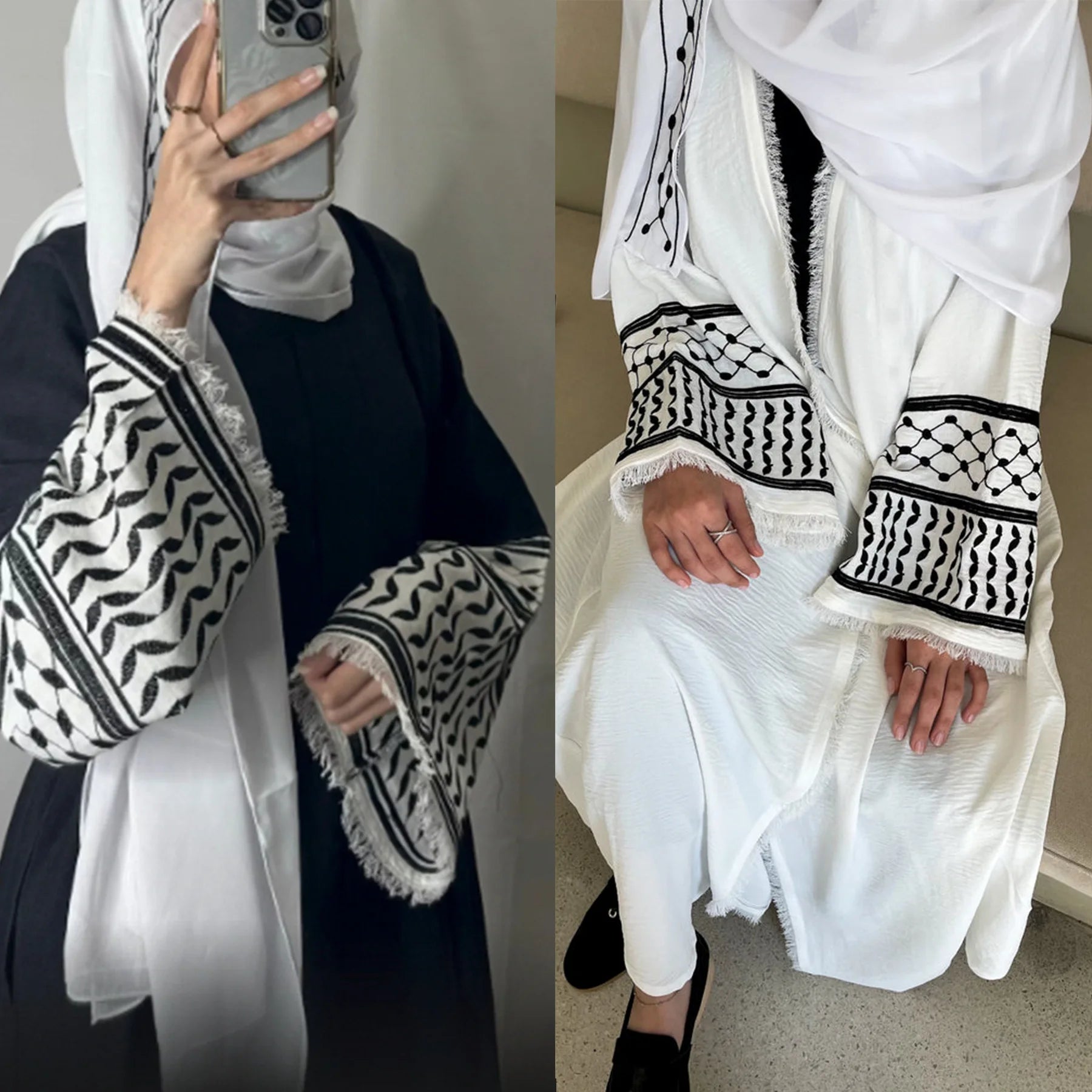 UNI 2024 Ramadan Abaya Kimono Keffiyeh Stickerei Quasten Muslimischen Offene Abayas Frauen Dubai Luxus Islam Strickjacke Kleid Kaftan.