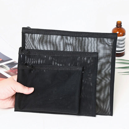 1pcs Transparent Mesh Zipper Cosmetic Bag Women Necessary Organizer Fashion Small Large Black Toiletry Bags Makeup Pouch Case