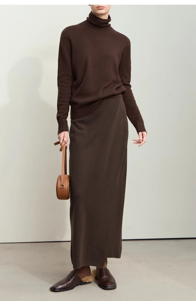 AMII Minimalist Elegant Basics Knitted Skirts for Women 2024 Winter New Elastic Waist Straight Lady Commuter Long Skirt 12443250