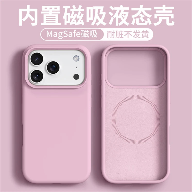 Magnetic Case For iPhone 17 Pro Max 17 Ari MagSafe Luxury Liquid Silicone Comfortable Feel Built in Flocking Protect Cover
