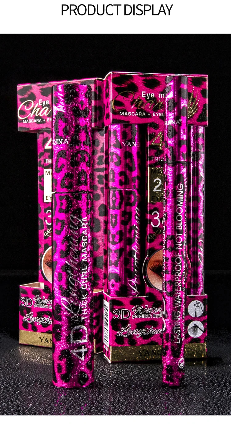 YANQINA Liquid Eyeliner Pencil 4D Waterproof Mascara Set Cosmetics Eye Liner Thick Curling Mascara Eyebrow Pencil Eyes Makeup