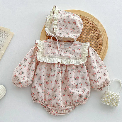 Herbst Frühling Infant Baby Mädchen Bodys + Hut Baumwolle Langarm Blumen Druck Neugeborenen Baby Mädchen Overall Baby Mädchen Kleidung.