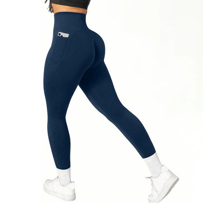 High Waisted Seamless Yoga Pants Butt Lifting Booty Sculpting Gym Leggings with Side Pockets Sexy Workout Tights for Women.