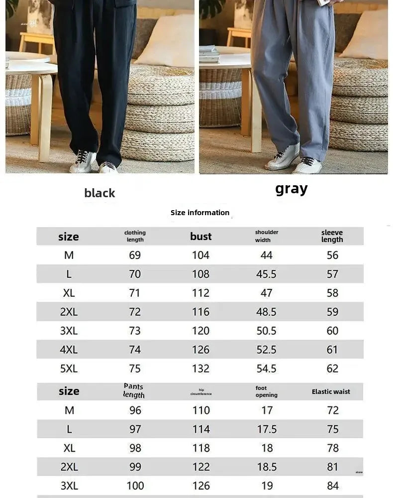 Traditional Chinese Men's Tang Suit Cotton Linen Ancient Costume Tea Servant Zen Meditation Clothing Middle Mountain Hanfu.