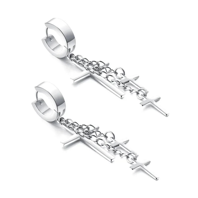 New 2PCS Men's Knights Simple Cross Stud Earrings Templar Knight Ear Studs Stainless Steel Crucifix Male Jewelry Gifts.