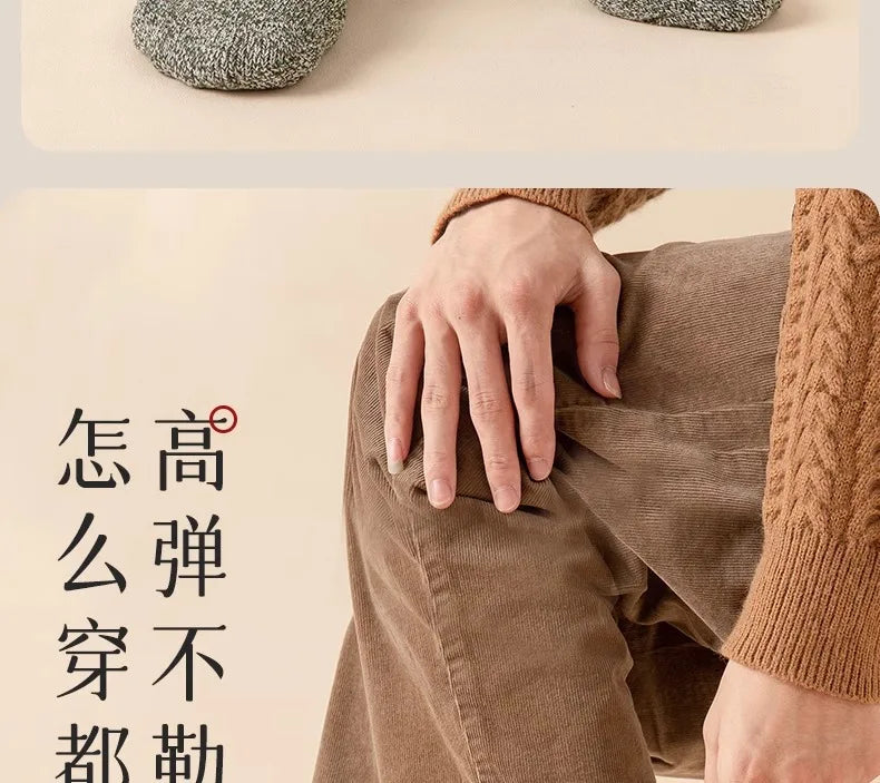 5 pairs of men's mid-calf thick winter fleece-lined thermal terry socks, blended cashmere solid color towel socks