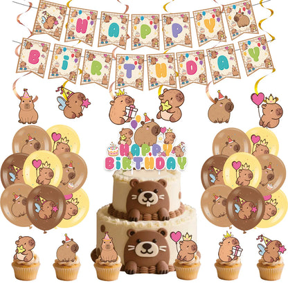 Capybara-Kuchenaufsatz, niedliche Tier-Cupcake-Dekorationen für Kinder, alles Gute zum Geburtstag, Partyzubehör, Capybara-Mottoparty-Dekorationen.