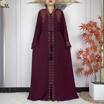 2024 For Women Elegant Dresses Dubai Party Outfits Long Sleeved Chiffon Dashiki Muslim Women Robe Open African Abaya Clothing