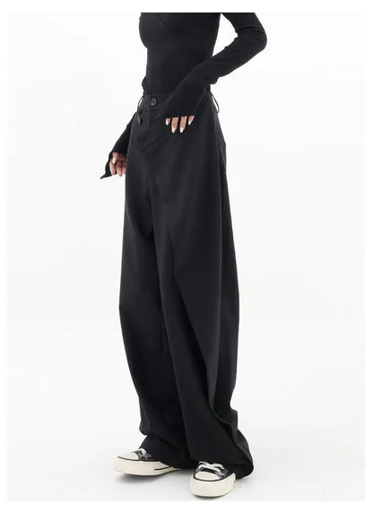 HOUZHOU Women Wide Suit Pants High Waist Gothic Japanese Style Baggy Black Trousers Irregular Straight Pants Casual Streetwear