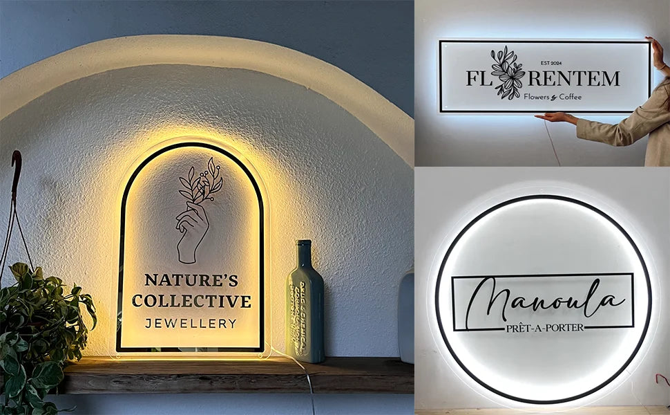 Custom Business Logo LED Sign Backlit Acrylic 3D Rectangle Wall Decor for Beauty Salon Office Company Logo Lighting Signage.