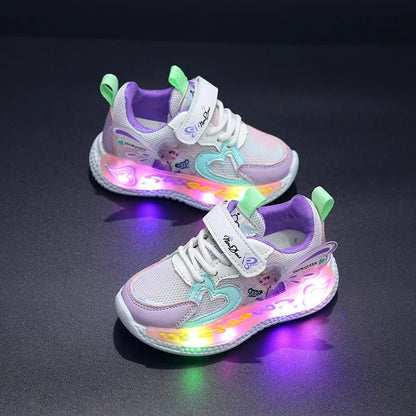 Disney Children Led Shoes Kids Girls Sneakers Frozen Elsa Princess Lighting Shoes Pink Purple Casual Sports Shoes Size 21-31.