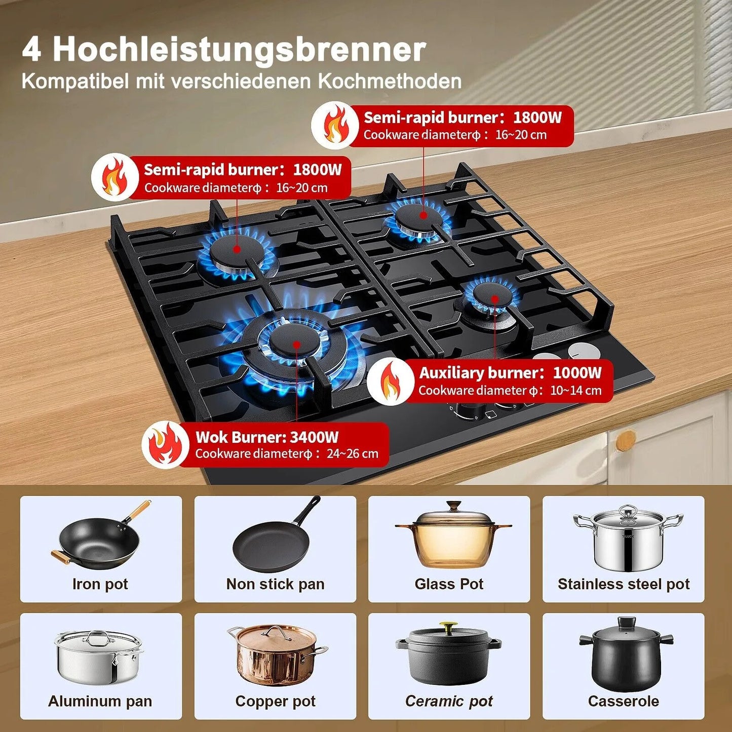 TopStrong 4-burner glass ceramic built-in stove natural gas Propanga gas hob EUGCT-B04.