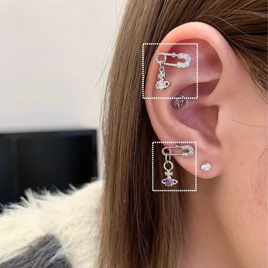 1 PCS Cute Pink Zircon Crystal Ear Bone Nail 316L Medical Titanium Steel Star Stud Earrings for Women Y2K Punk Piercing Jewelry.