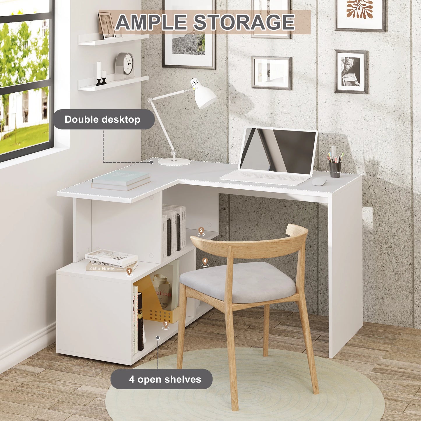 WOLTU Arbeits-PC-Computertisch aus Spanplatte mit Regalen für Arbeitszimmer, Studenten, Schreibtisch, Büro, Arbeit, Wohnmöbel