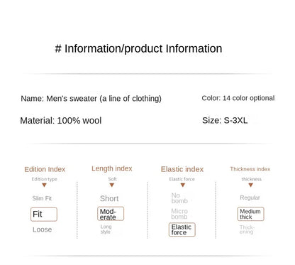 2025 100% Pure Merino Wool Men's Round Neck Pullover Solid Color Plus Size Casual Sweater Autumn And Winter Sports Cashmere Top.