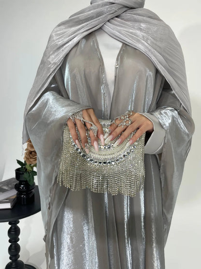 Muslim 2025 New Fashion Women's Solid Color Elegant Casual Trendy Loose 2 Piece Sets Long Sleeve Cardigan Coat Inner Dresses.