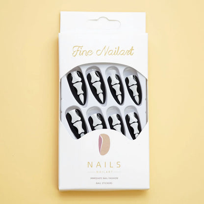 24Pcs Gothic Halloween Press On Nails - Creepy Skeleton Finger Fake Nails, Long Almond Black/White Acrylic False Nails Patches.