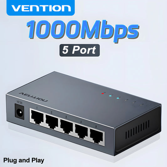 Vention 1000Mbps Gigabit Network Switch Expansion 5 Ports RJ45 Ethernet Switch Splitter Adapter for Router Lan Hub Plug and Play.