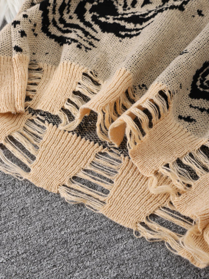 New Popular Street Ripped Abstract Starry Sky Pattern Pullover Ripped Sweater Casual Round Neck Knitted Men's Pullover.