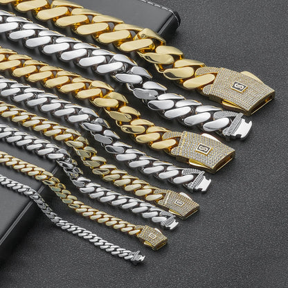 6/8/10/12/15/20mm Monaco Cuban Chain Necklace Hip Hop 14k Gold Plating Cuban Chain Bracelet Hip Hop Jewelry.