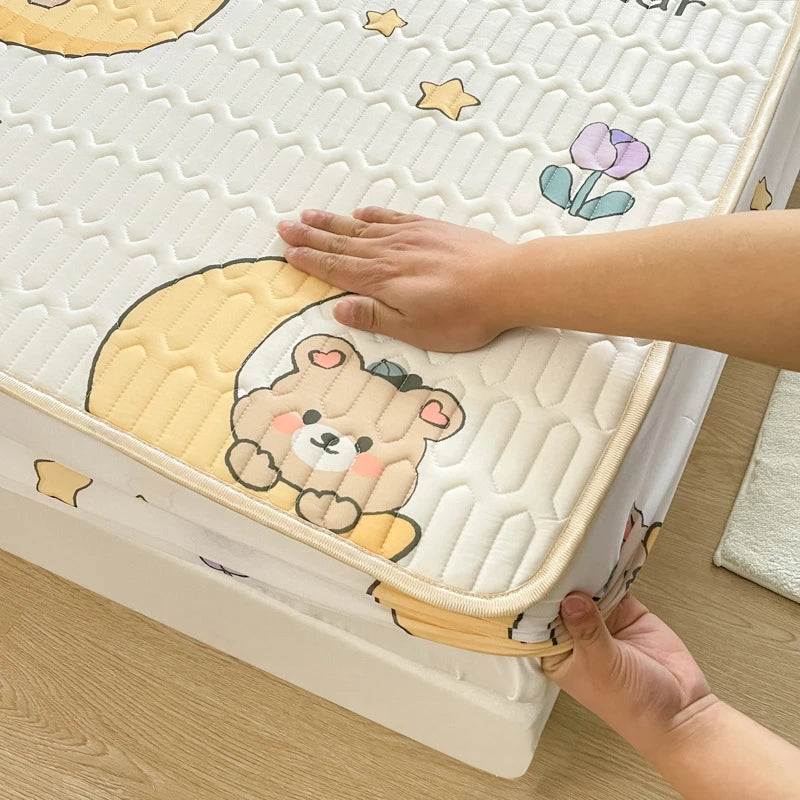 High Quilt Thicken Latex Cooling Mattress Cover Summer Cool Down Soft Bed Mat and Pillowcase Machine Washable Cold Feel Bed Pad.