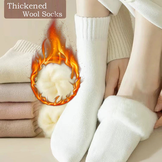 3 Pairs Wool Socks Women Winter Warm Thicken Snow Boot Markron Color Plush Hairy Soft Mid Tube Stockings Floor Sleep Socks White.