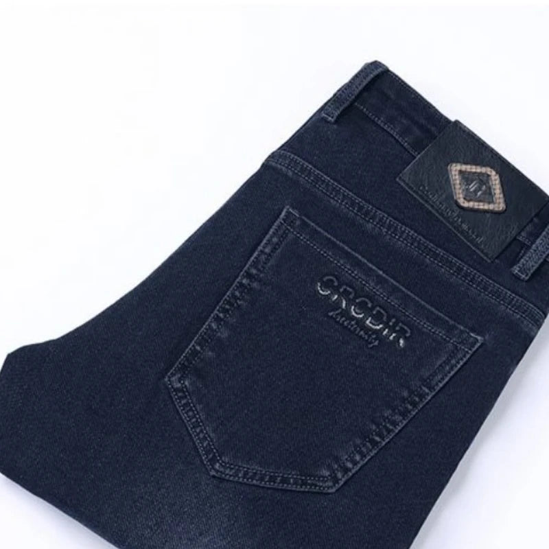 Autumn New Men's Business Jeans High Elasticity Straight Denim Trousers Men's Pants Work Clothes Haze Blue Black Gray Brand.
