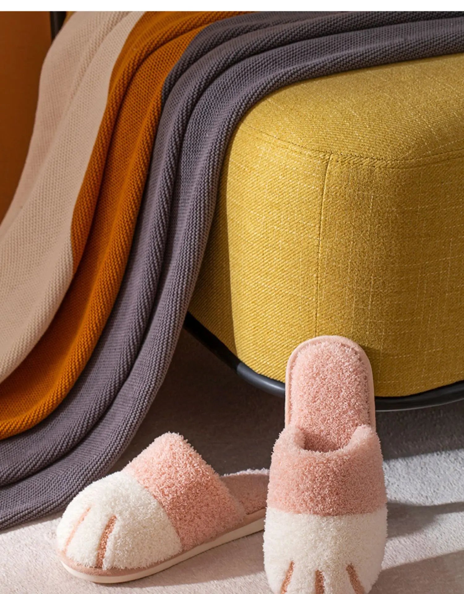 Evshine Cat Paw Warm Slippers For Women Winter Plush House Slippers Cute Fashion Fur Slippers Couple Indoor Bedroom Fuzzy Shoes.