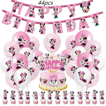 Disney Minnie Mouse Birthday Party Decoration Pink Minnie Paper Cups Plates Napkin Tablecloth Tableware Balloosn Baby Shower Kid