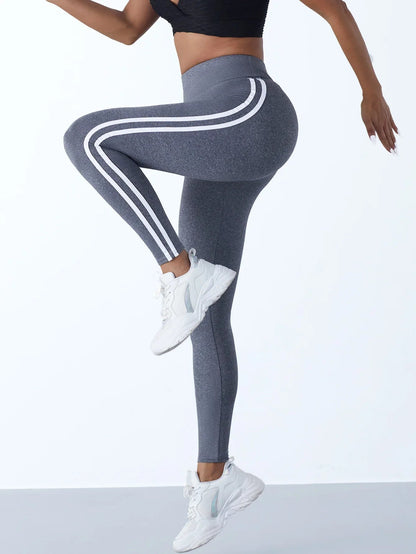 Yoga-Leggings für Damen, gestreift, schlank, Sporthose, hohe Taille, Hüftheben, lässige Strumpfhosen, Workout, Laufen, dehnbare Gym-Leggings.