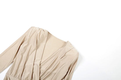 Weird Puss Cross Ruched Jumpsuit Women Patchwork Deep v-Neck Full Sleeve Elegant Skinny Stretch Workout Office Classic Overalls.