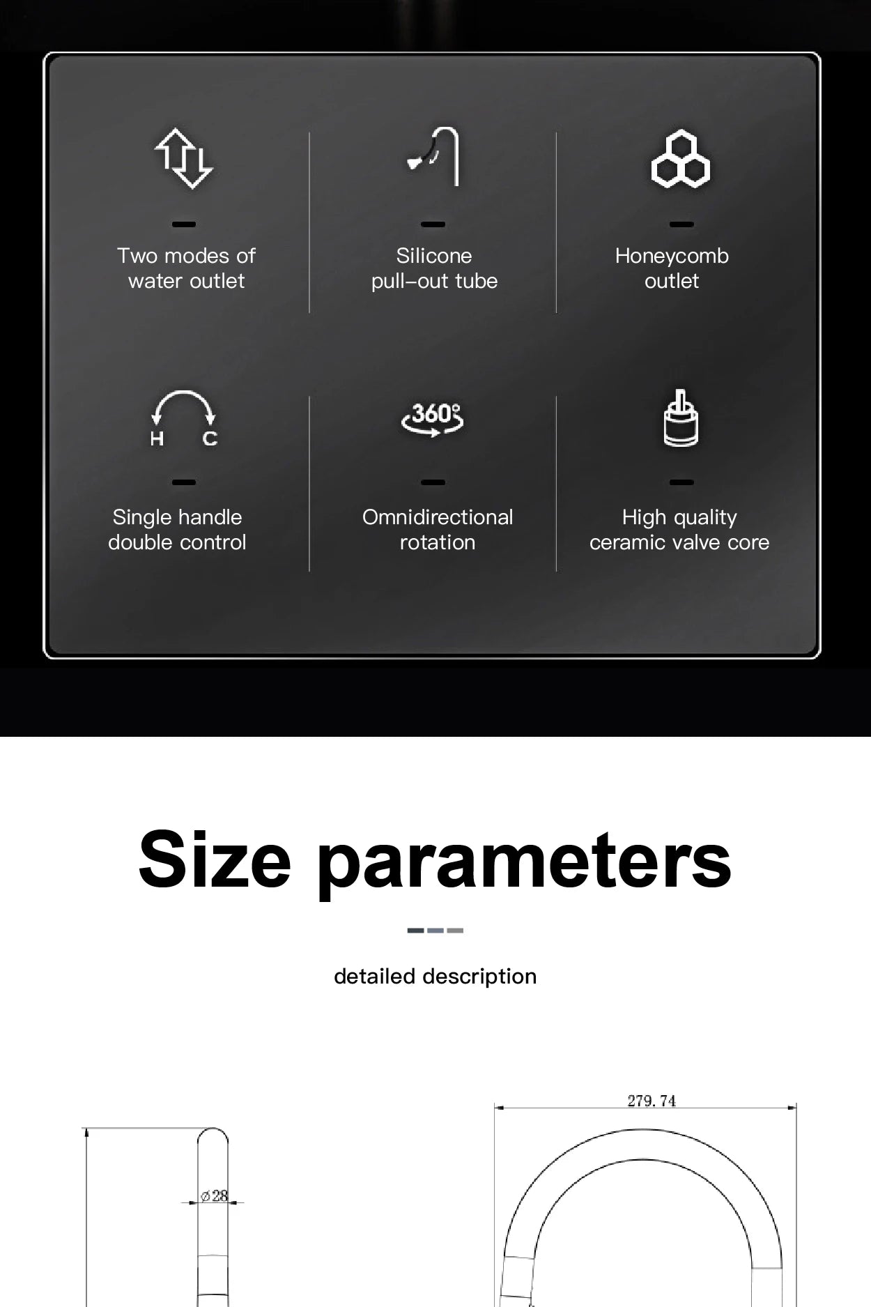 High-end gun gray brass kitchen faucet induction design single handle cold and hot dual control 2 function simple sink faucet