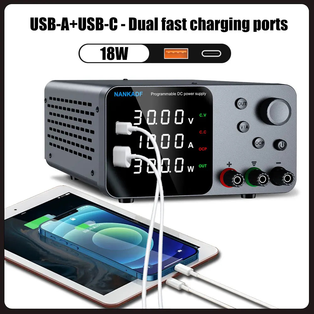 NANKADF DC laboratory power supply 30V 10A bench power supply encoder regulates voltage and current Dual input voltage 220V/110V.