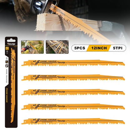 TOLESA 5PCS 5/6TPI Holz Beschneiden Säbelsägeblätter für Holz und PVC Rohr Schneiden CRV Sharp Ground Zähne Säbelsägeblätter