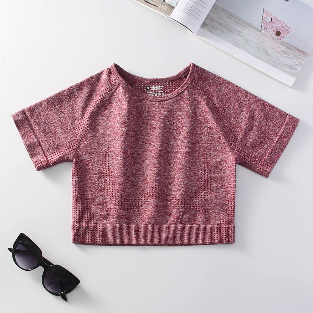 Women Seamless Yoga T-Shirt Fitness Crop Top Workout Gym Shirts Short Sleeve Quick-drying Yoga T-shirts Sportswear Female