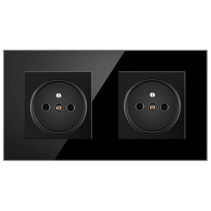 JHJCH Touch Lichtschalter Frankreich Steckdosen USB C Telefon Ladung Kristallglas 1/2/3Gang Wandschalter Doppelsteckdosen Schwarz.