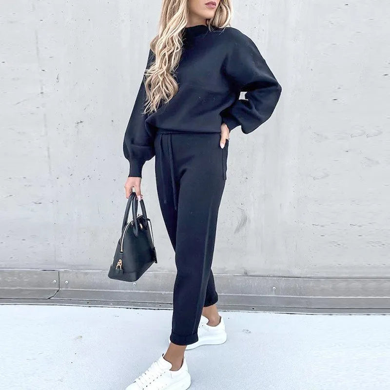 2 Piece Suit Sports for Women's Solid Color Fashion Casual Outfits Set Loungewear Long Sleeve Wide Leg Pants Streetwear.