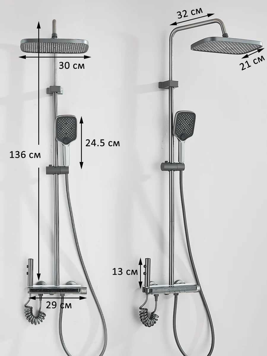 Intelligent Digital Display Luxury Shower Set Bathroom Wall Mounted Piano Key 4 Ways Water Outlet Rainlfall Shower Faucet System