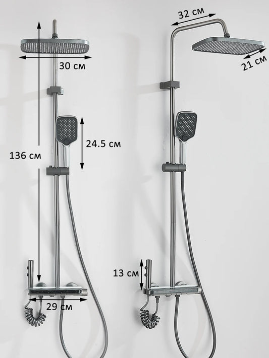 Intelligent Digital Display Luxury Shower Set Bathroom Wall Mounted Piano Key 4 Ways Water Outlet Rainlfall Shower Faucet System