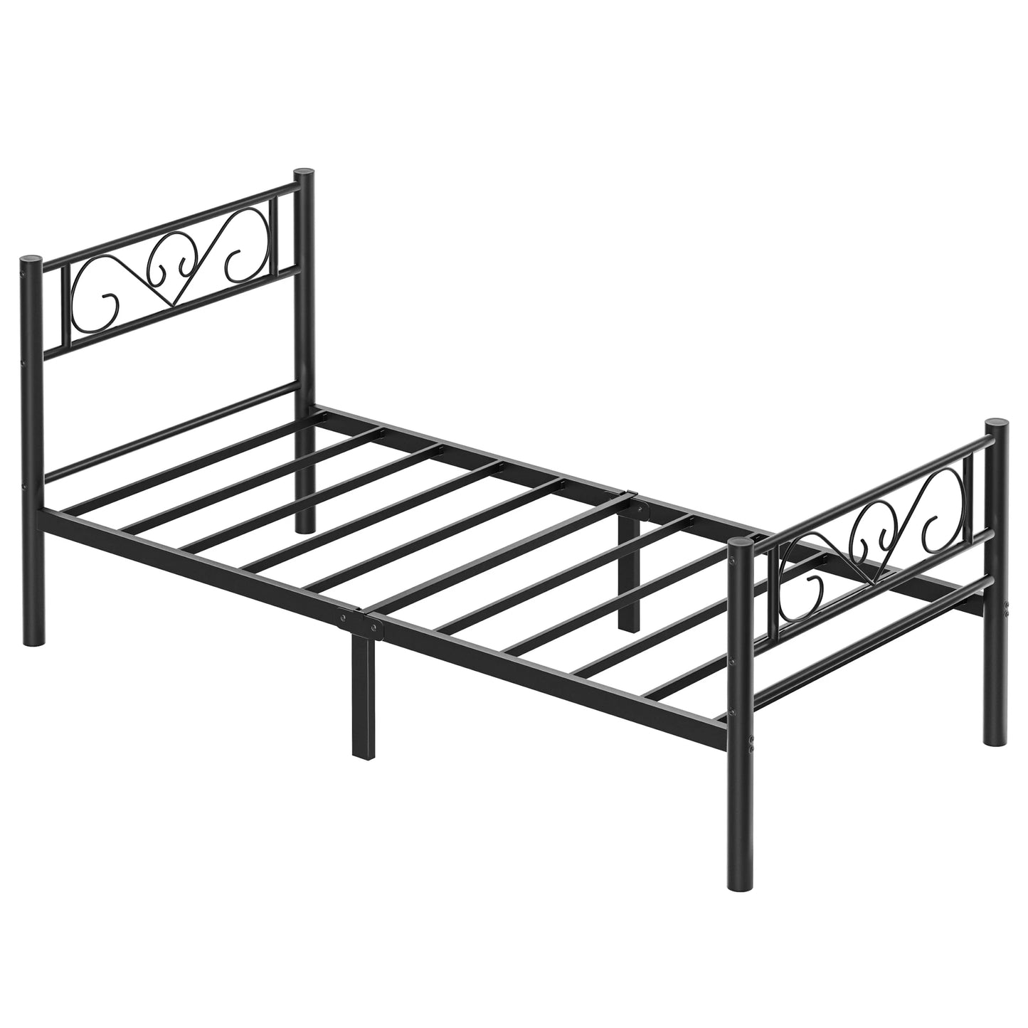 VASAGLE Bett 90 x 200 cm, Gästebett, Einzelbett aus Metall, Bettgestell, Bettrahmen, Metallbett, einfache Montage, tintenschwarz